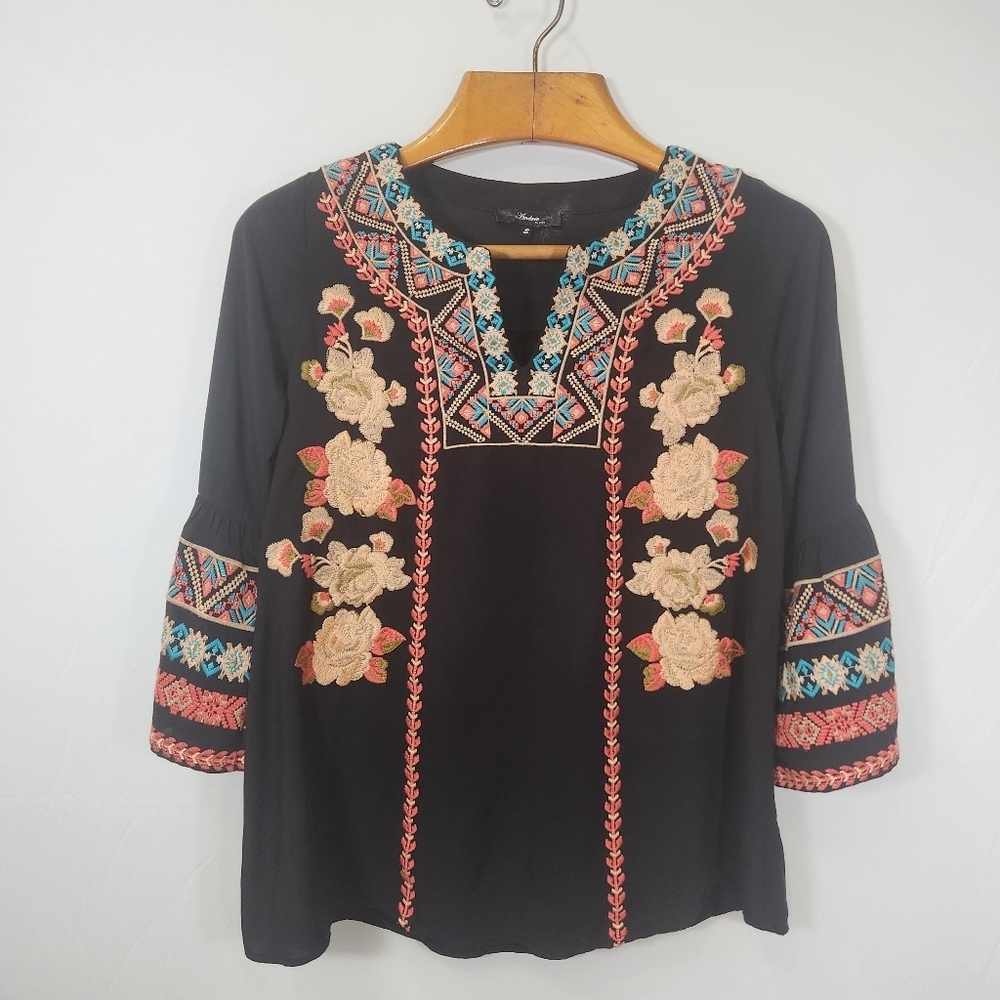 ANDREE BY UNIT Black 3/4 Sleeve Embellished Tunic